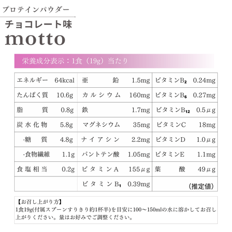 【店頭受け取り専用】【1袋定期便】motto（もっと）ジュニアプロテイン（チョコレート味500ｇ×1袋）ホエイプロテイン　国内製造