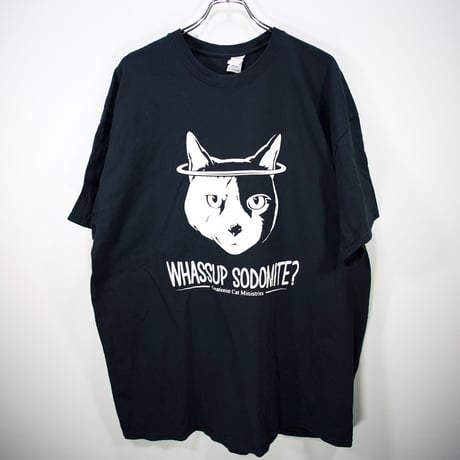 【XXLサイズ】wassup sodomite catプリント 古着 Tシャツ