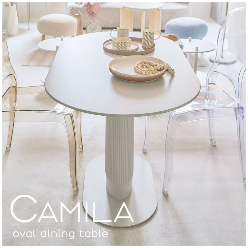 真っ白の楕円形の洋風テーブル「CAMILA(カミラ)」 | インテリア王国