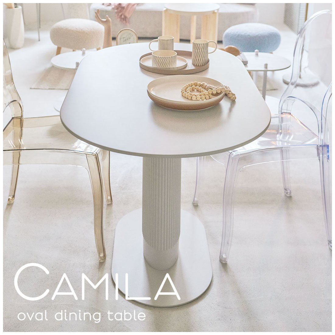 CAMILA オーバルダイニングテーブル 120cm 真っ白の楕円形の洋風テーブル「CAMILA(カミラ)」 | インテリア王国