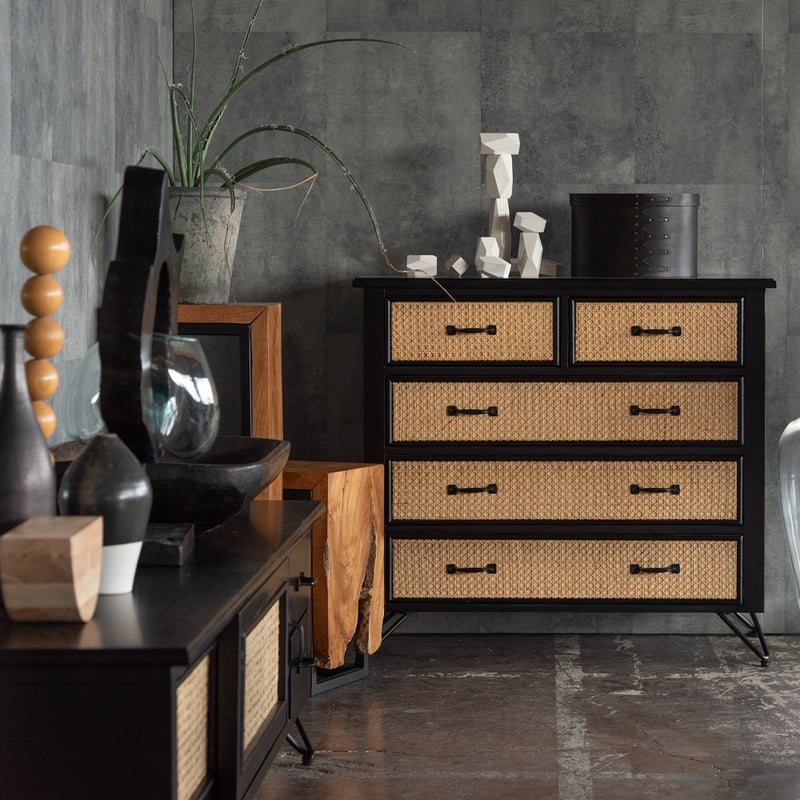 ブラック×ラタンのチェスト「Luvenne(ルーヴァン)」 | インテリア王国