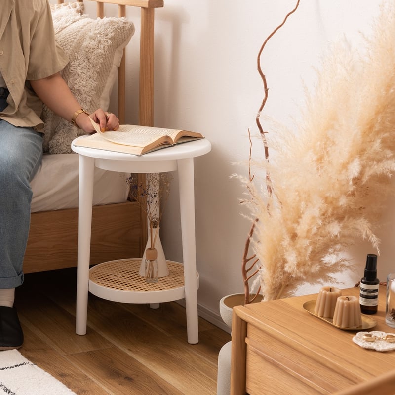 モノトーン×ラタンのサイドテーブル「Cartille(カルティーユ) ST