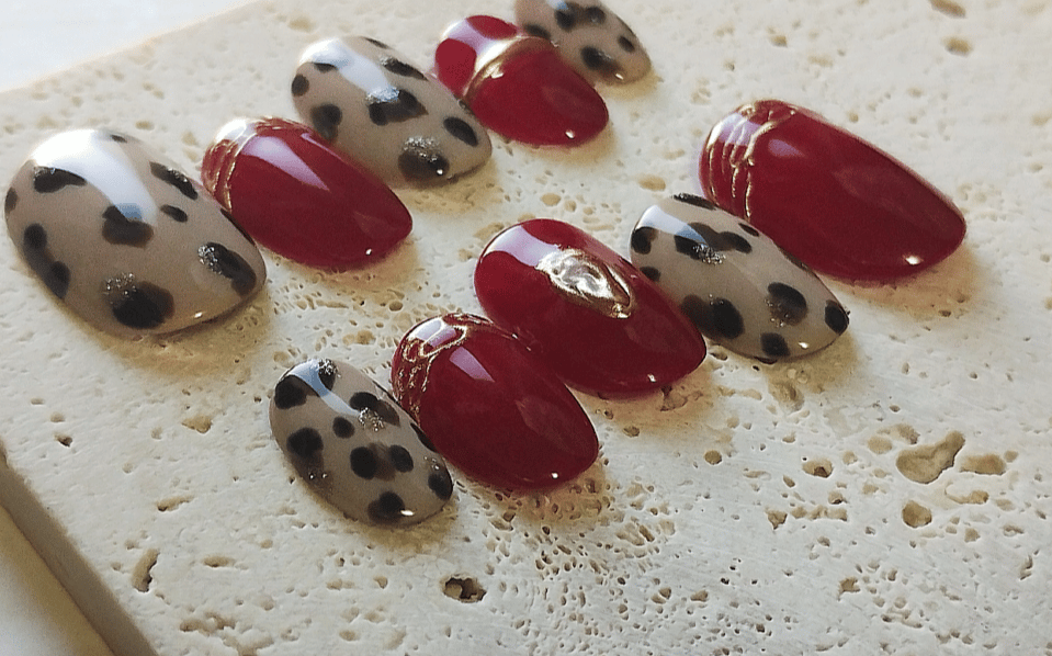 【オーダー】ネイルチップ チェリー ハート ボルドー オーダー】ネイルチップ チェリー ハート ボルドー