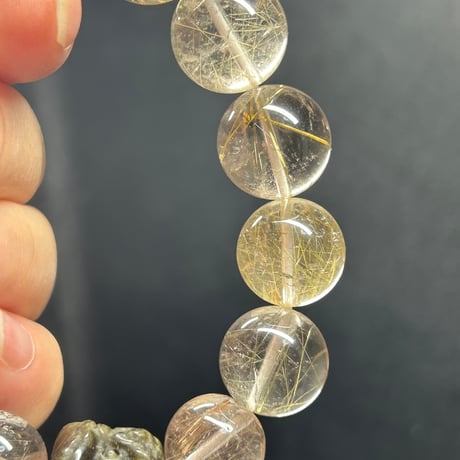 【パンダの工房】天然石パワーストーンルチルクオーツ獅子デザインブレスレット