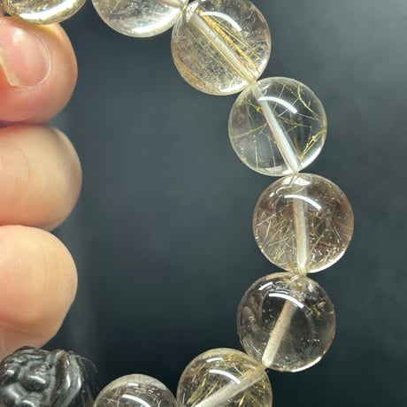 【パンダの工房】天然石パワーストーンルチルクオーツ獅子デザインブレスレット