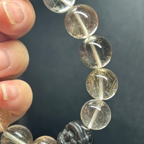 【パンダの工房】天然石パワーストーンルチルクオーツ獅子デザインブレスレット