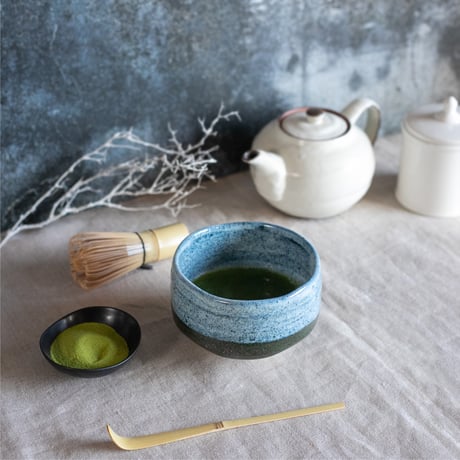 アメ釉紅流し・青うのふ掛け分け　抹茶盌［ギフト］