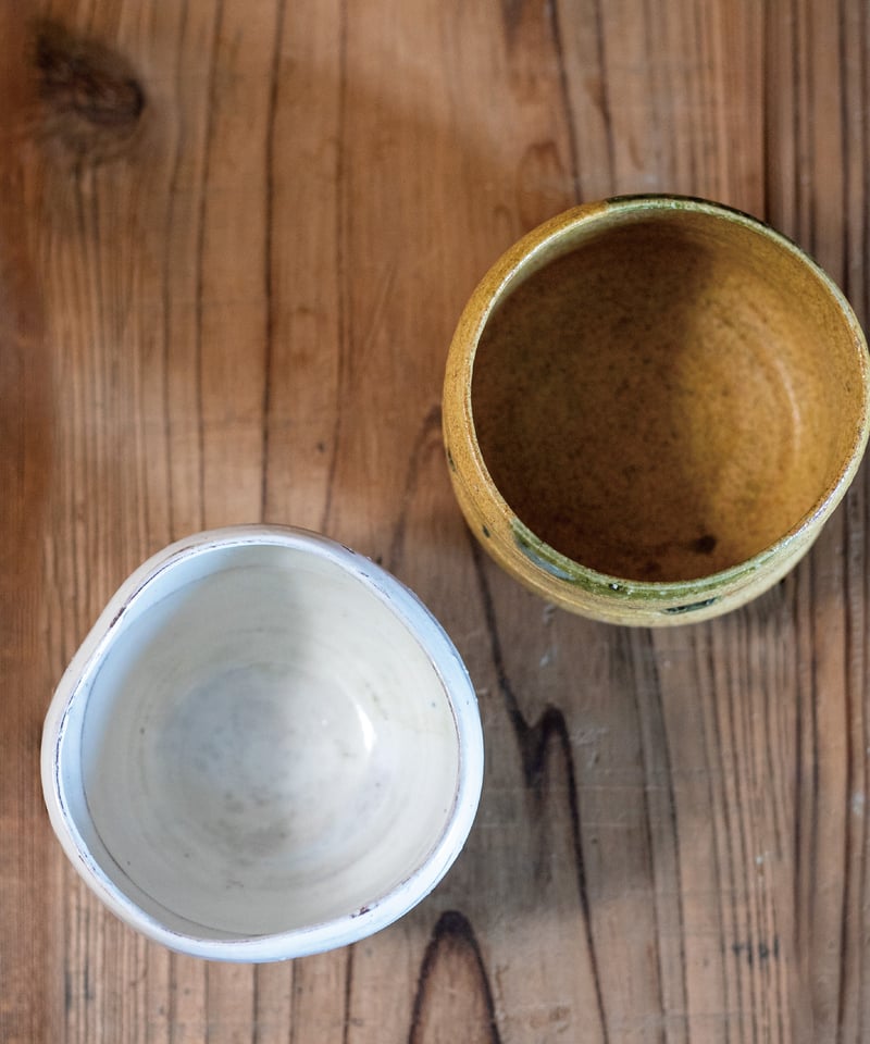 黄瀬戸筒形・粉引刷毛目 抹茶盌（木箱）［ギフト］ | AWASAKA