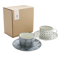 komon　市松・豆絞　ペアコーヒー碗皿