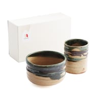 翠嶺の景　織部　抹茶碗・寿司湯呑セット