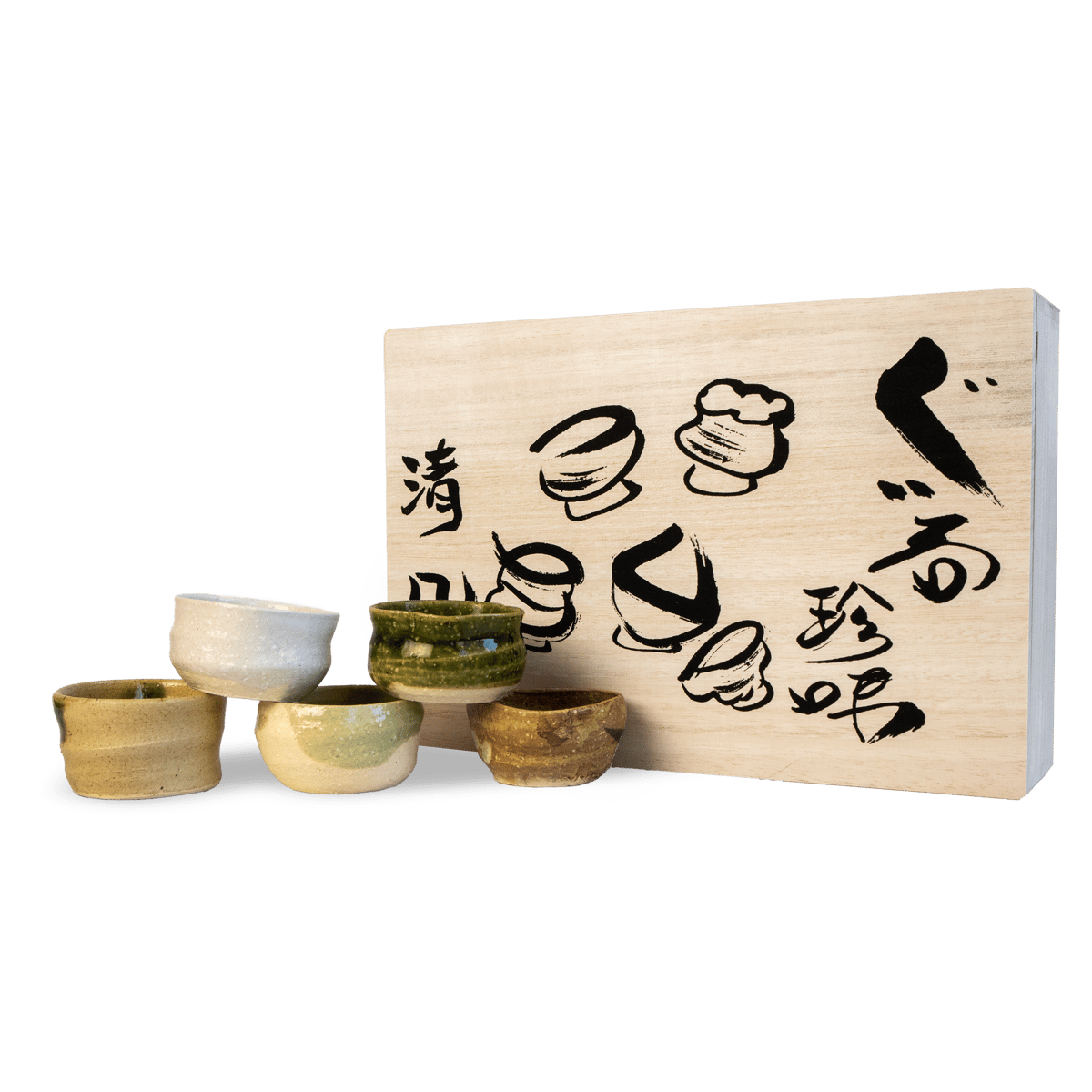 手造り五窯 ぐい呑珍味揃（木箱）［ギフトセット］ | AWASAKA