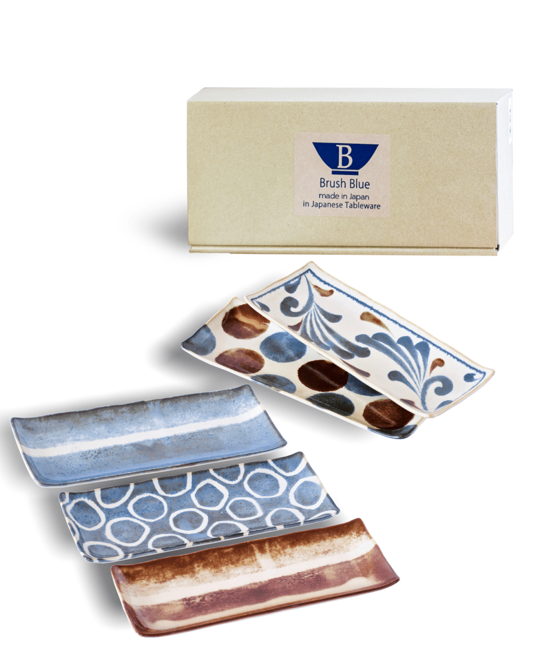 〈新品〉青とピンク 四角の小皿2枚セット 筆青 長角皿揃［ギフトセット］ | AWASAKA