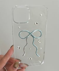 【予約商品】ribbon / light blue×silver / phonecase