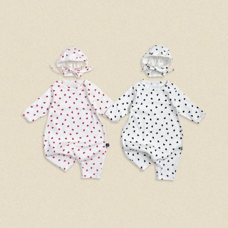 oottbebe/4. (bebe) peuty heart FullBody suit bonnet set S(0-6M)-M(6-12M)