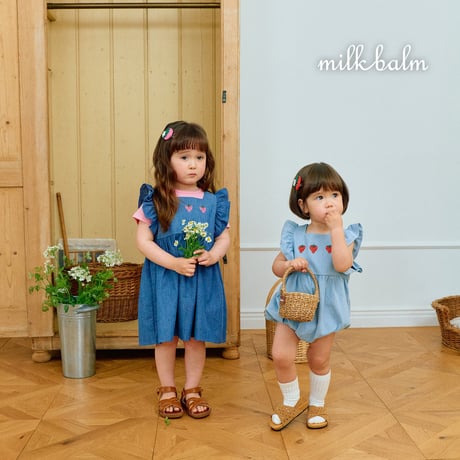 milkbalm/17. strawberry denim one-piece XS-XL