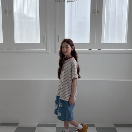 owen/79. mention stripe half t T-shirt S-XL