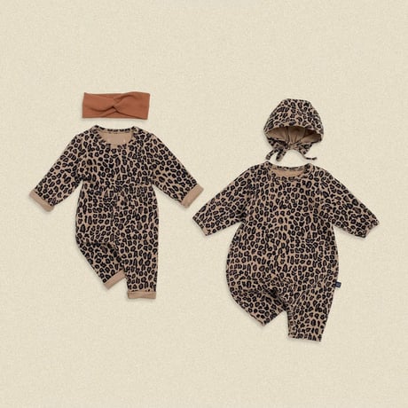 oottbebe/15. (bebe) little leopard FullBody suit bonnet set S(0-6M)-M(6-12M)