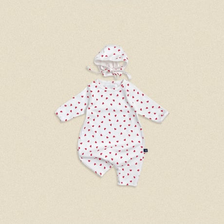 oottbebe/4. (bebe) peuty heart FullBody suit bonnet set S(0-6M)-M(6-12M)