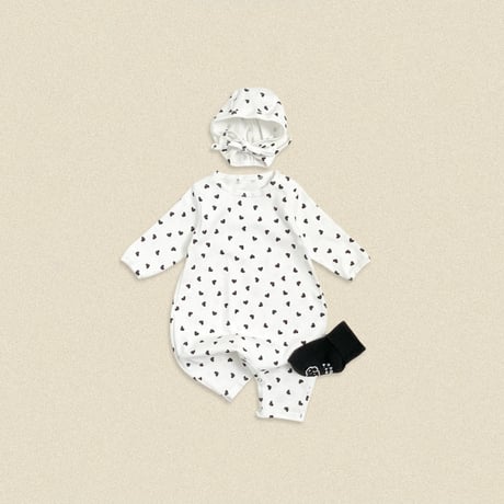 oottbebe/4. (bebe) peuty heart FullBody suit bonnet set S(0-6M)-M(6-12M)