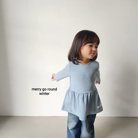 merrygoround/23. peach span fril T-shirt XS-2XL