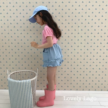 lago/24. flower fril denim pants S-JS