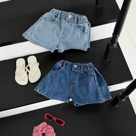 matilda/129. pleated denim half pants 5-13