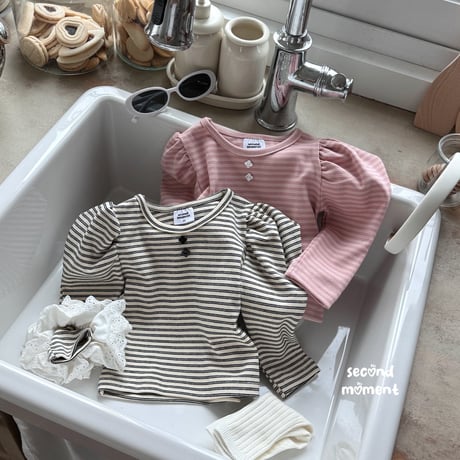 secondmoment/74. puff stripe T-shirt XS-XL