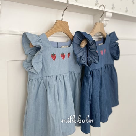 milkbalm/17. strawberry denim one-piece XS-XL