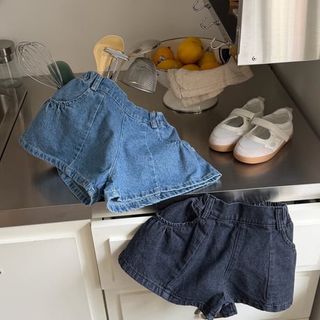 matilda/156. denim shirring half pants 15-19