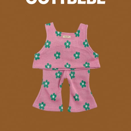 oottbebe/30. flower knit setup ( knit vest bootscut ) set XS(0-1Y)-XL(4-5Y)
