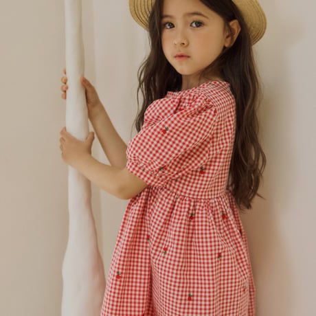 bymimi/70. check embroidery one-piece JS-JM