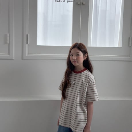 owen/80. mention stripe half t T-shirt JS-JXL