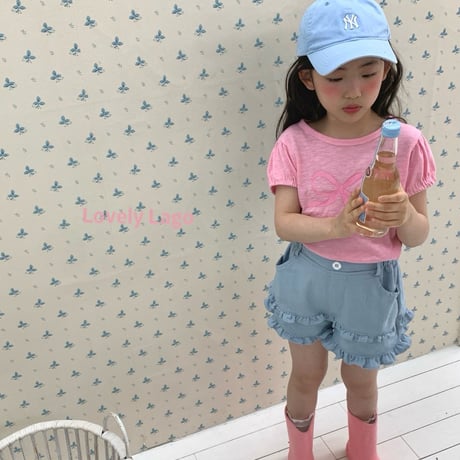 lago/24. flower fril denim pants S-JS