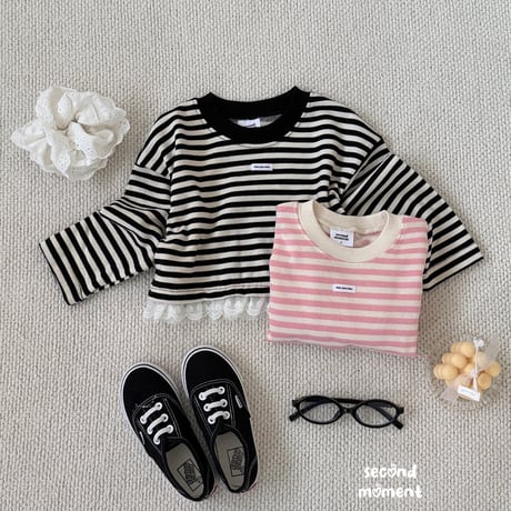 secondmoment/39. lace stripe T-shirt JS-JL