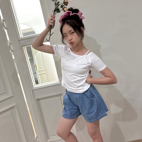 matilda/156. denim shirring half pants 15-19