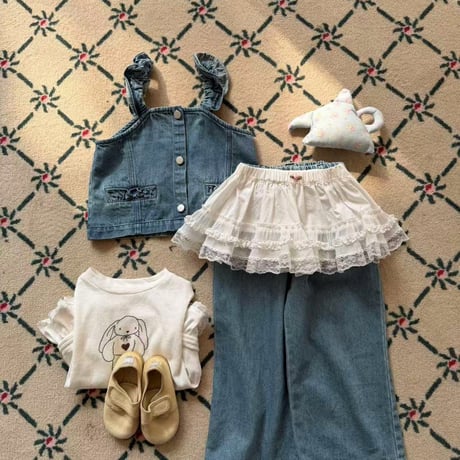 aiai/6. wide fril denim updown set 90-130