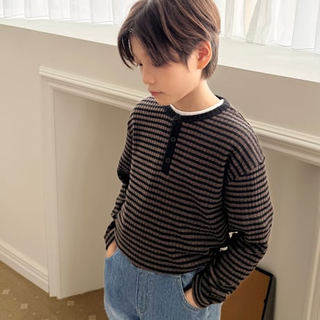 fromi/71. Striped Henley Tee? S-XL