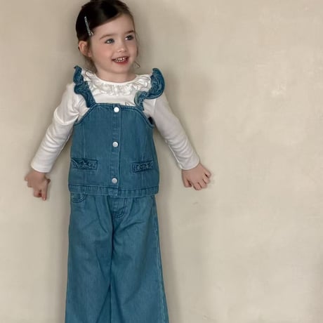 aiai/6. wide fril denim updown set 90-130