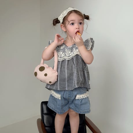 aiai/18. lace pocket denim short pants S(6M-2Y)-XL(4-5Y)