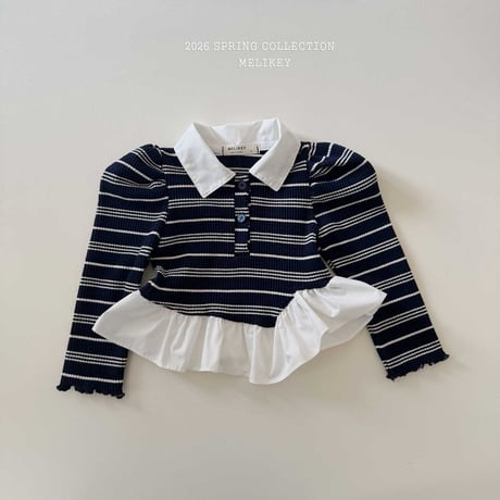 melikey/35. oblique fril collar T-shirt XS-XL