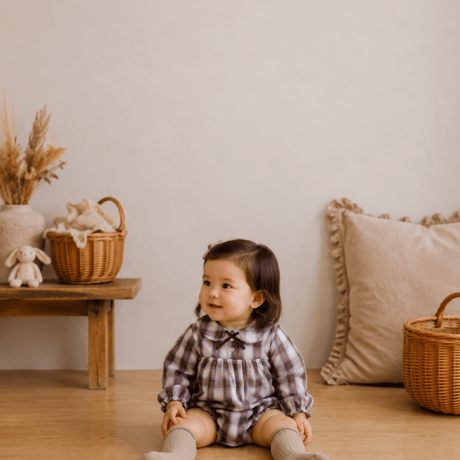 valubebe/46. check ribbon romper 6M-18M