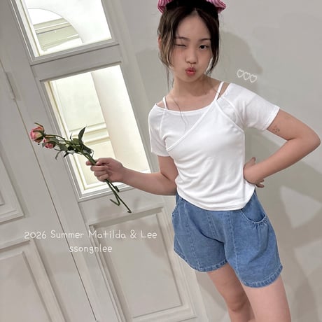 matilda/155. denim shirring half pants 5-13