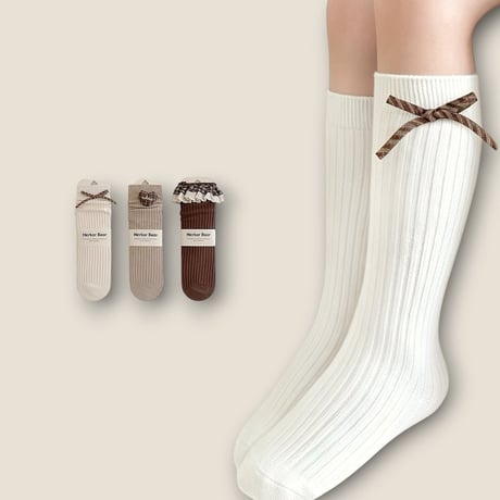 dudie/122. heart brown knee_socks 3_set FREE