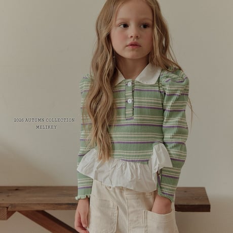 melikey/35. oblique fril collar T-shirt XS-XL