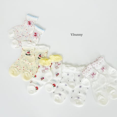 vbunny/86. flower dot socks set M(130-150)-XL(180-210)