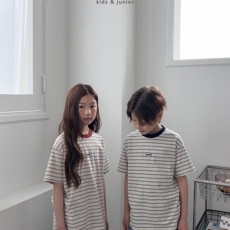 owen/79. mention stripe half t T-shirt S-XL