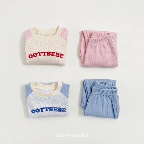 oottbebe/49. lettering waffle updown set XS(1-2Y)-XL(6-7Y)