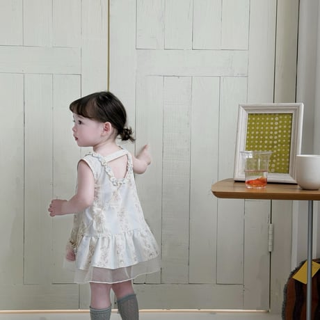 aiai/2. flower fril sleeve one-piece S(6M-2Y)-XL(4-5Y)