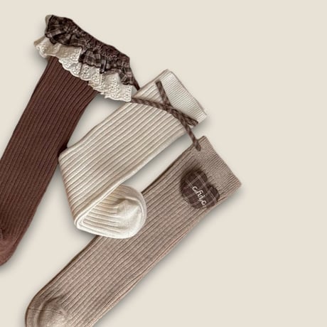 dudie/122. heart brown knee_socks 3_set FREE