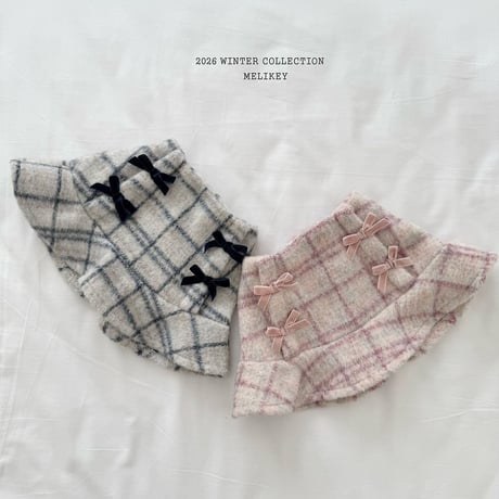 melikey/79. check ribbon fril skirt XS-XL